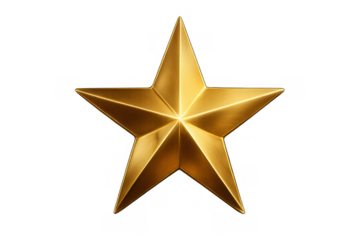 Golden star symbol representing excellence, achievement, victory, and high quality isolated on a transparent background