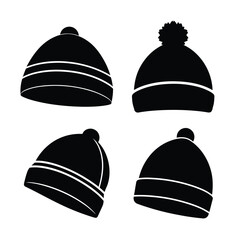 Winter Beanie Hat Silhouette Icons Collection for Fashion and Warmth