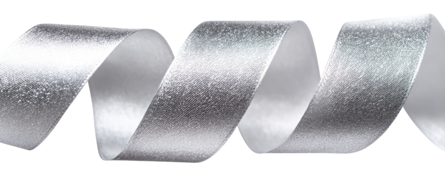 Silver satin ribbon in a spiral shape
