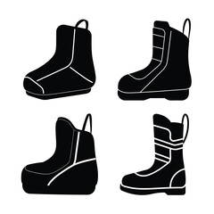 Snowboard Boots Silhouette Icons Collection for Winter Sports