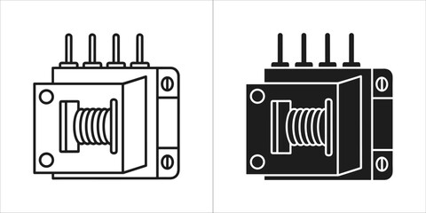 Two transformer icons, one in black outline and one in solid black