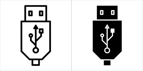 Two usb connector icons, one in outline and one in solid style