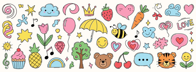 Cartoon Doodle Icon Collage