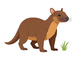 Obraz premium A cartoon-style illustration of a small, brown marsupial animal with small blades of grass