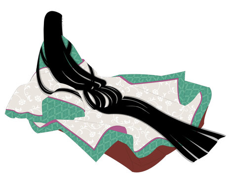 日本の伝統的な部屋着の衣装。　着物を着た後姿の高貴な女性。