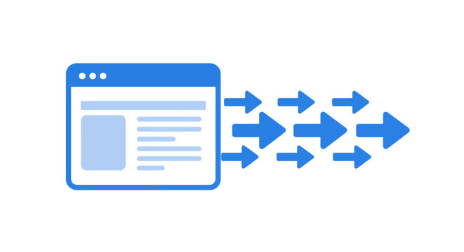 Website traffic illustration with blue arrows emanating from a webpage.