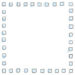 手描きの水色ドットと小さな四角のフレーム