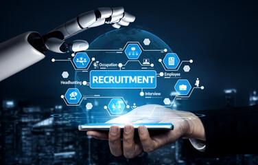 A robotic hand reaches for a smartphone in a futuristic setting, illustrating the synergy between technology and human effort in modern recruitment strategies. Tessel