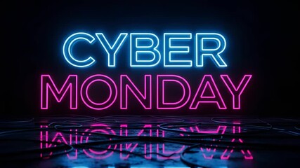 Cyber monday neon sign with blue and pink lights - Powered by Adobe