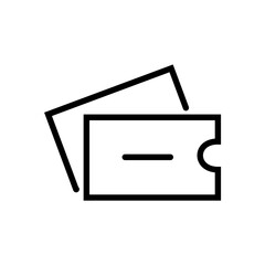 A minimal line icon of airplane tickets with a barcode, representing booking a flight or transportation.