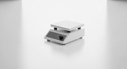 Single Laboratory Magnet Stirrer on Smooth White Surface with Soft Reflection