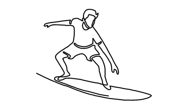 continuous line animation of surfer in action riding the waves