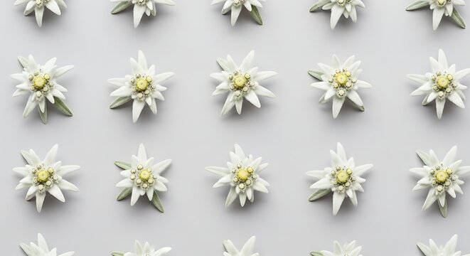 White Edelweiss Flowers Pattern on Light Gray Background for Botanical Design