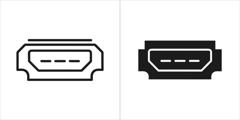 Two hdmi connector icons, one in outline and one in solid style
