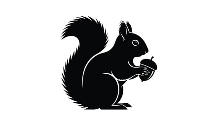 Silhouette of a squirrel holding an acorn, a charming vector illustration, perfect for naturethemed designs