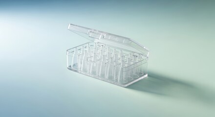 Single Micropipette Tip Box on Clean Pastel Laboratory Background with Soft Shadow