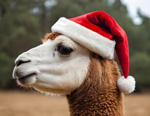 Obraz premium llama wearing a santa hat