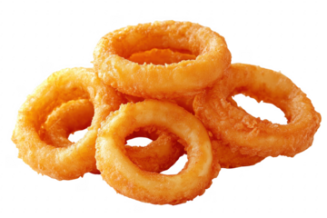 Crispy golden onion rings isolated on a transparent background