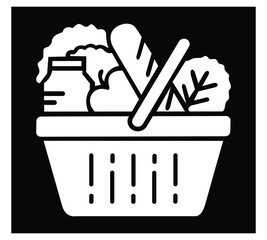 Full basket of food, grocery shopping, special offer. Vector illustration.