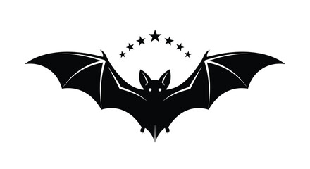 A striking bat silhouette with stars above, , perfect for halloween or nocturnal themes