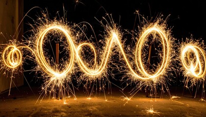 Golden Sparkler Light Trails on Dark Background