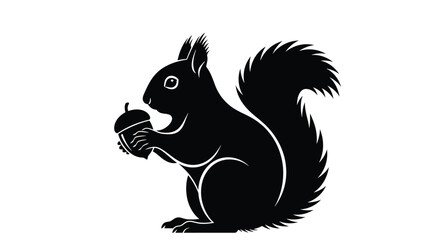 Silhouette of a squirrel holding an acorn vector illustration of a cute animal with a nut in its paws