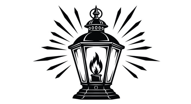 Vintage lantern with flame and rays, , evoking nostalgia, warmth, and classic illumination