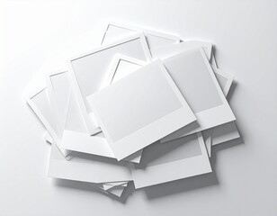 Conceptual layout of scattered blank instant picture frames, a minimalist template for memories, art, and creative projects