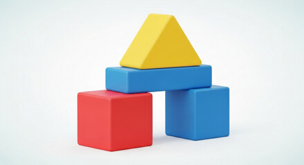 Obraz premium Colorful toy blocks stacked to form a simple house, perfect for childrens learning and creative play