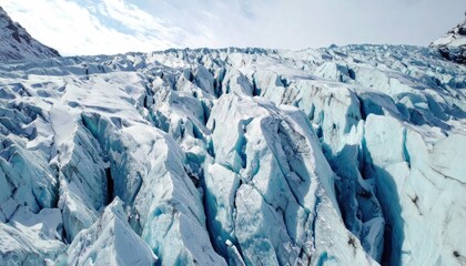 Aerial View of Turquoise Glacier Crevasses