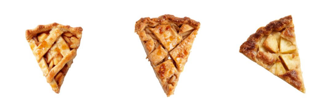 Delicious apple pie slices on transparent background food photography studio setup