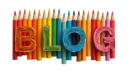 Colorful pencils spelling out the word blog isolated on transparent background