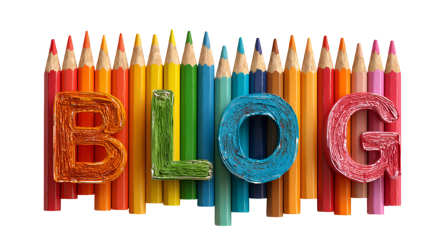 Colorful pencils spelling out the word blog isolated on transparent background