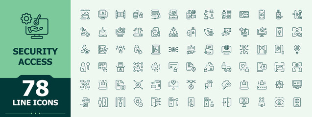 Security Access icon set. Security icon set. Contains outline symbols like identification, identity, control, id, authentication, access control, key and more. Pixel perfect. Editable vector.