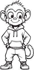 Fototapeta premium Adorable baby monkey cartoon coloring page outline