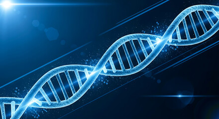 Spiral DNA Double Helix Structure on Blue Background – Genetic Science and Molecular Biology Concept