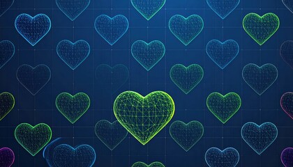 Neon Hearts Wireframe Pattern Wallpaper