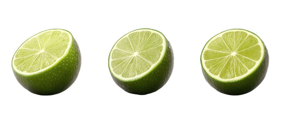 Three Slices Of Fresh Green Lime With Transparent Background