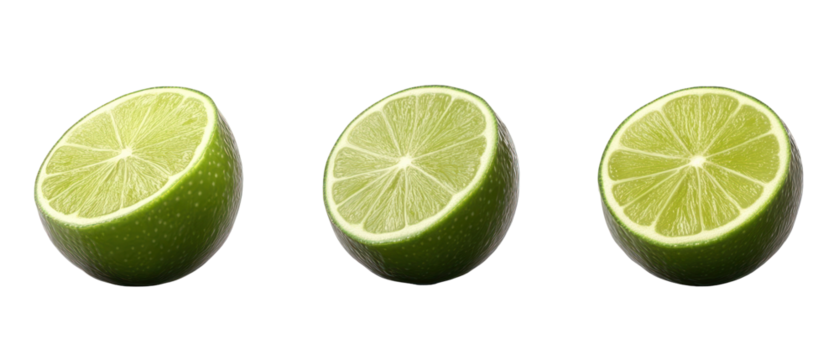 Three Slices Of Fresh Green Lime With Transparent Background
