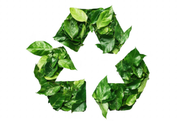 Green leaves forming recycling symbol isolated on a transparent background