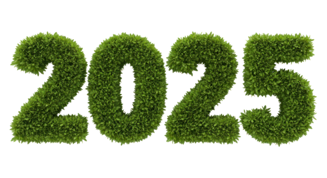 Green Leafy 2025 Number Text on Transparent Background
