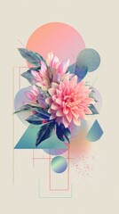 Geometric abstract shapes combined with spring flowers on pastel background. 
