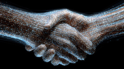 Digital hands join in joint venture deal showcasing negotiation and collaboration