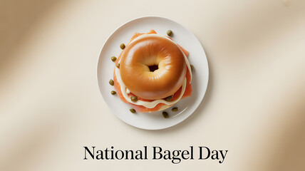A bagel sandwich with lox, cream cheese, and capers on a white plate, celebrating National Bagel Day