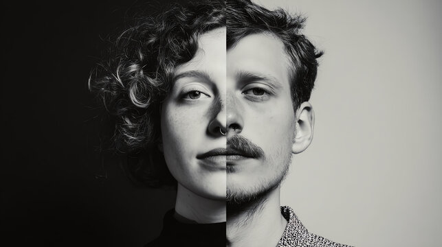 Joint venture deal negotiation showcases two individuals in creative split portrait