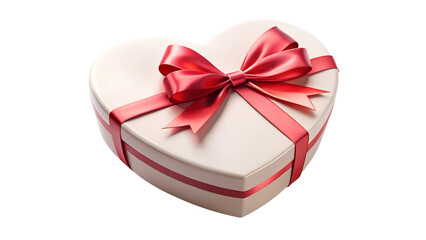 Heart shaped gift box with red ribbon isolated on transparent background