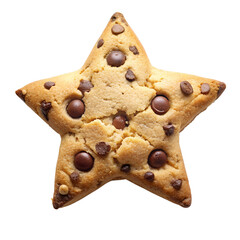 Star shaped chocolate chip cookie isolated on transparent background for dessert