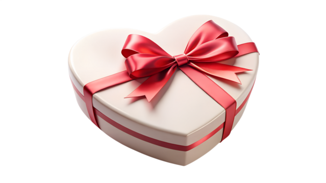 Heart shaped gift box with red ribbon isolated on transparent background - Powered by Adobe