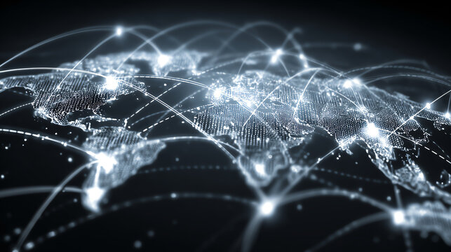 Digital world map with connections representing joint venture deal negotiation process - Powered by Adobe