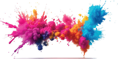 Colorful powder explosion vibrant holi paint splash abstract design element for creative projects isolated on white background